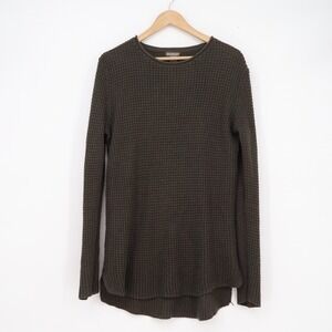 H&M Divided Mens Olive Green Waffle Knit Longline Sweater Crew Neck Size M